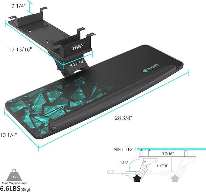 EUREKA ERGONOMIC Height Adjustable Mouse & Keyboard Tray Under Desk, 28x10'' - Image 3