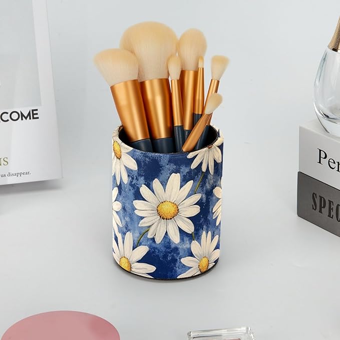 Leather Pen Holder for Desk, Colorful Aesthetic Flowers Pencil Cup Desktop - Image 6