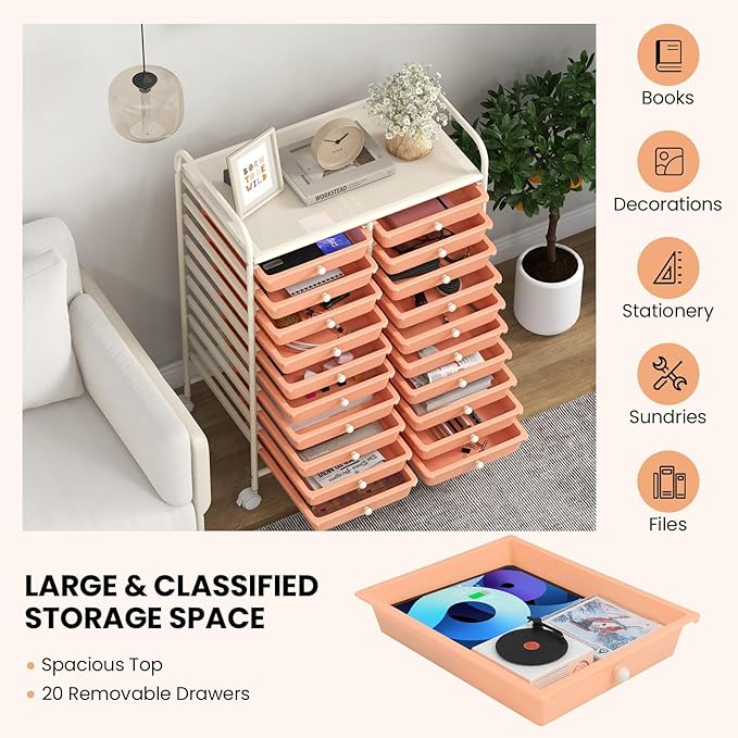 Happygrill 20-Drawer Organizer Cart Tools, Mobile Utility Storage Cart - Image 4