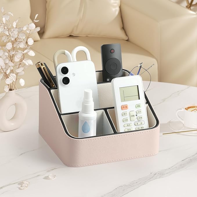 MEIBOOCH Remote Control Holder, PU Leather Small Desk Organizer - Image 2
