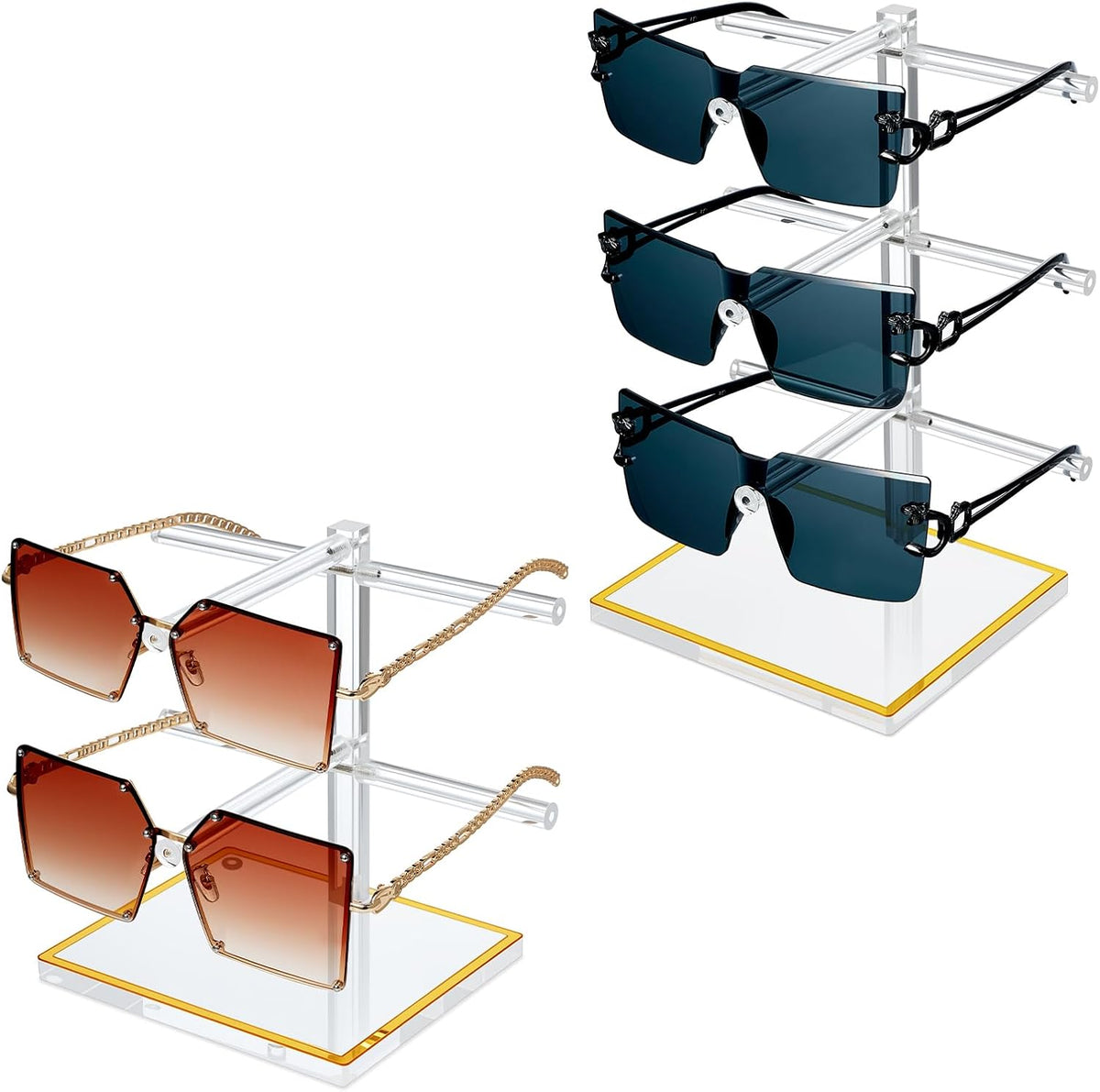 Acrylic Sunglasses Stand Set, 2 & 3-Tier Gold Glasses Holder
