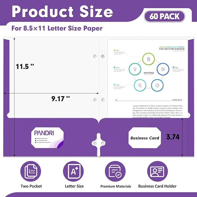 Two Pocket Portfolio Folders, PANDRI 60 Pack 3 Hole Punched 2 Pocket Folders - Image 2