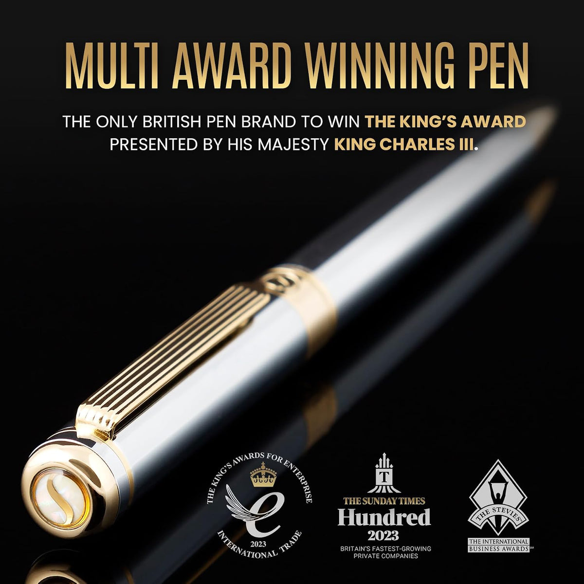 Scriveiner Silver Chrome Ballpoint Pen - Stunning Luxury Pen, Real Gold Plati...