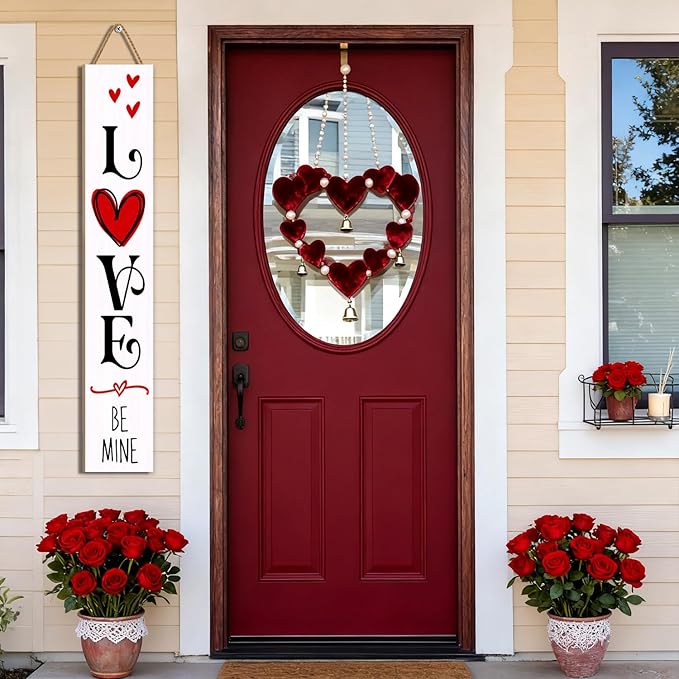 Valentine’s Day Porch Sign 47.2" Wooden “Love Be Mine” Hanging Signs, Romantic - Image 7