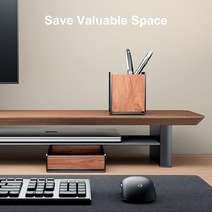 UPERGO Walnut Desk Tray with Pen Holder Set, Natural Wooden Desk Drawer - Image 4