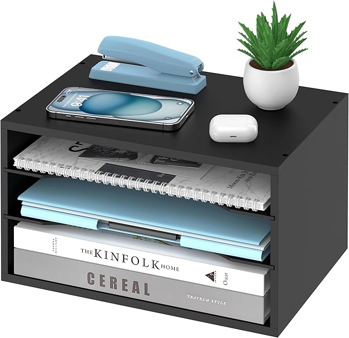 SHARKWOODS Wood Desk Organizer, 3 Tier Paper Tray Organizer by SHARKWOODS