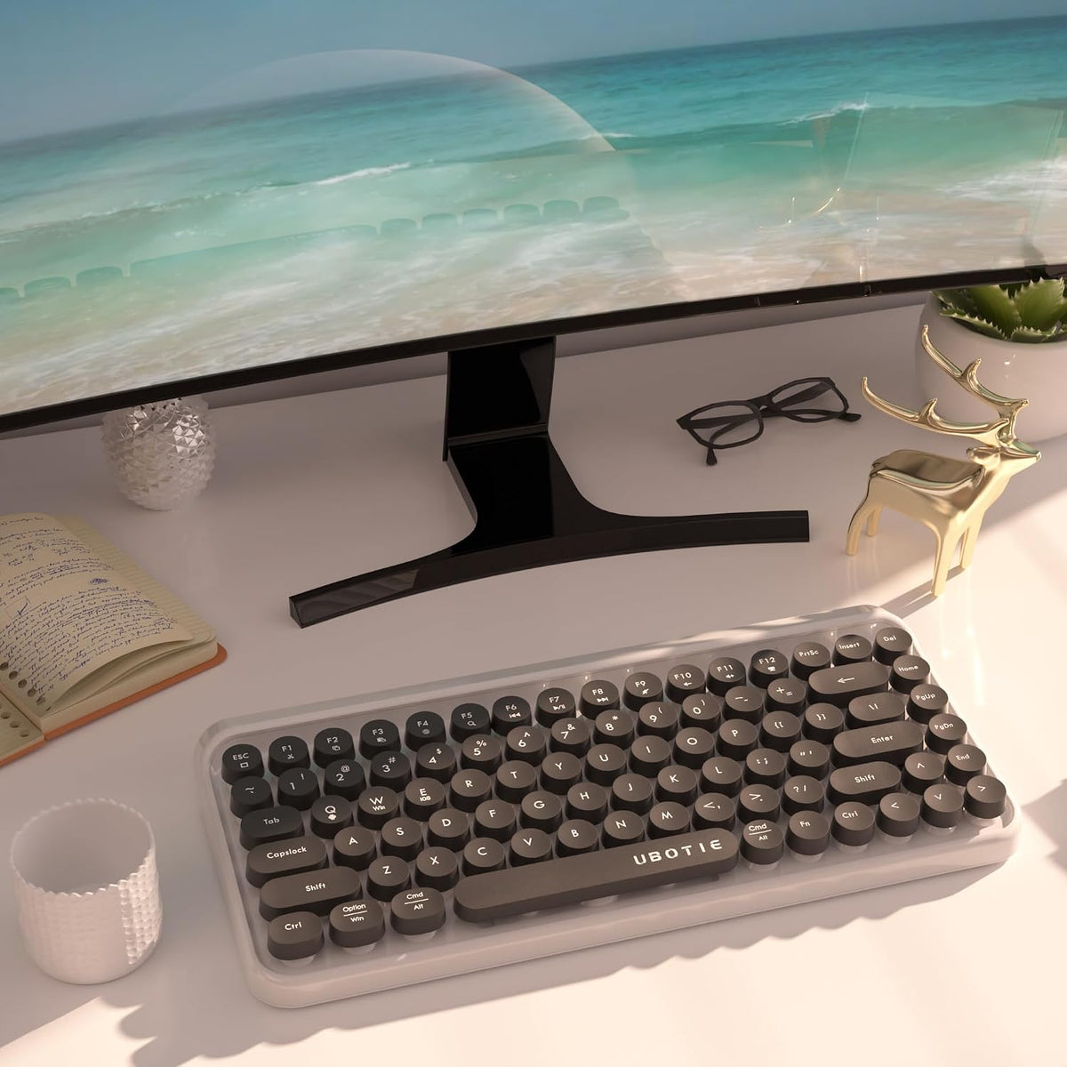 UBOTIE Portable Bluetooth Colorful Keyboards (New Black White)