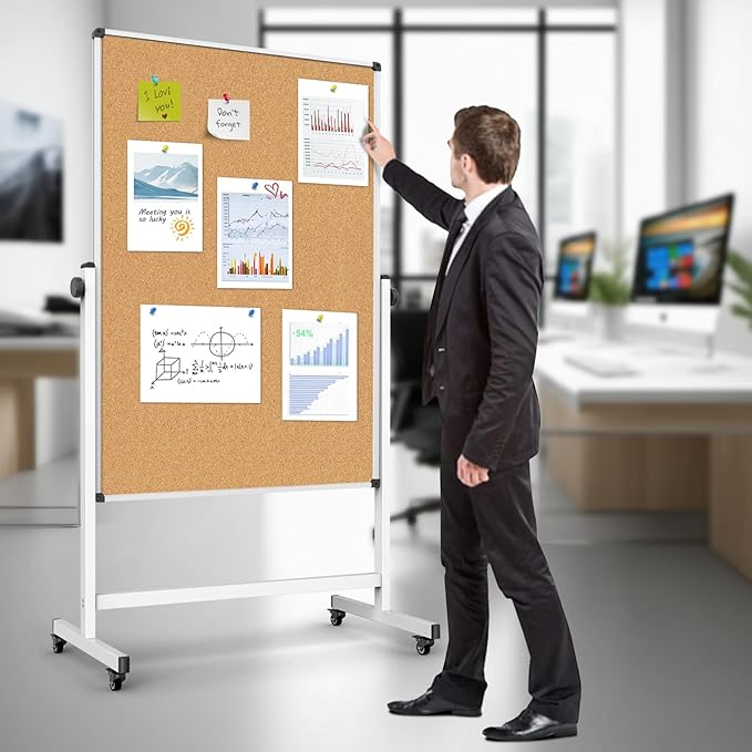 Double-Sided Corkboard Whiteboard, 32 x 48 Inches Dry Erase Board on Wheels - Image 6