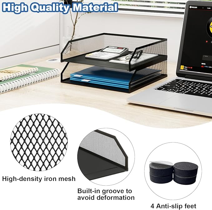Natwind 2-Tier Stackable Paper Tray, Metal Mesh Desktop Organizer, A4 Paper - Image 4