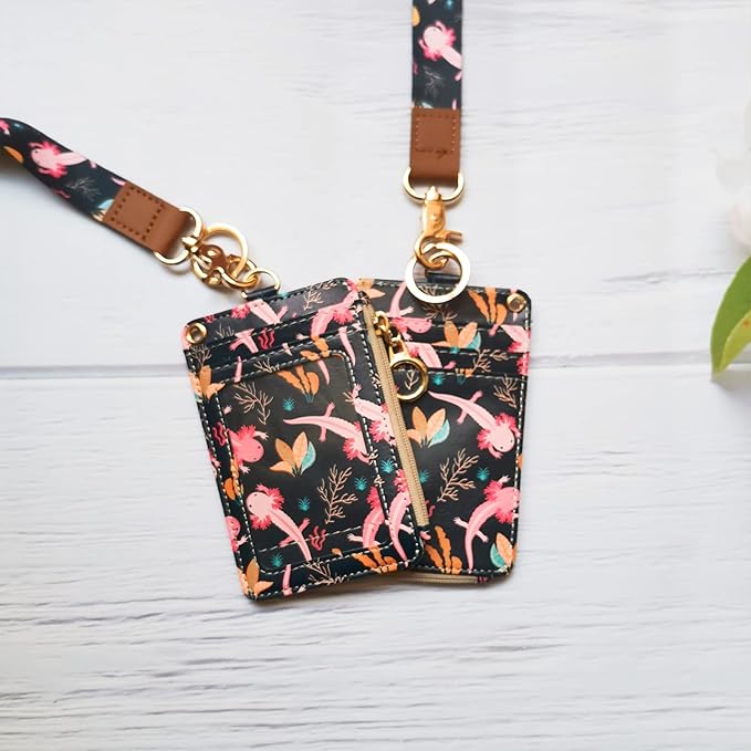 Cute Axolotl Badge Holder with Lanyard, Women's Lanyard Wallet, Id Badges Holder - Image 3