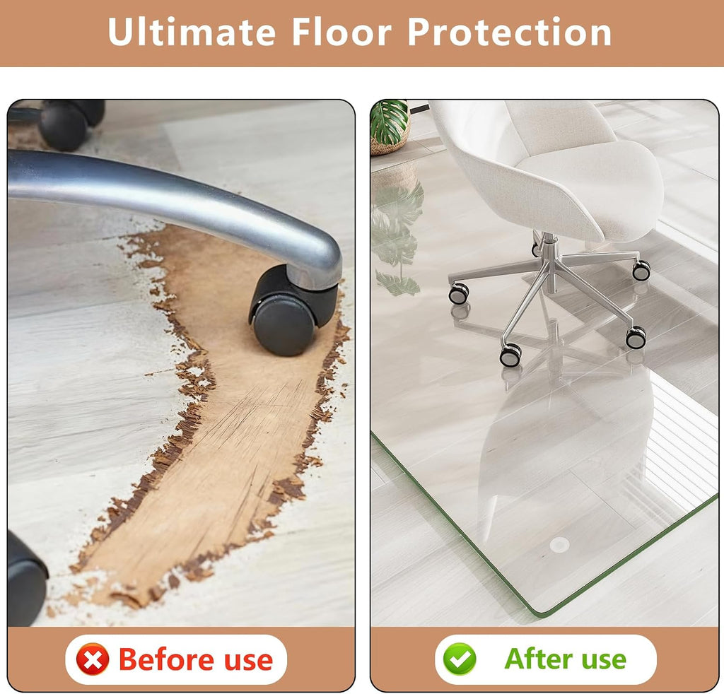 30" x 48" Tempered Glass Chair Mat for Carpet & Hard Floors | 0.19" Thick Tempered Glass, 1000lbs Heavy Duty, Scratch Resistant, Non-Slip, Quiet Rolling, For Carpet&Hard Floors