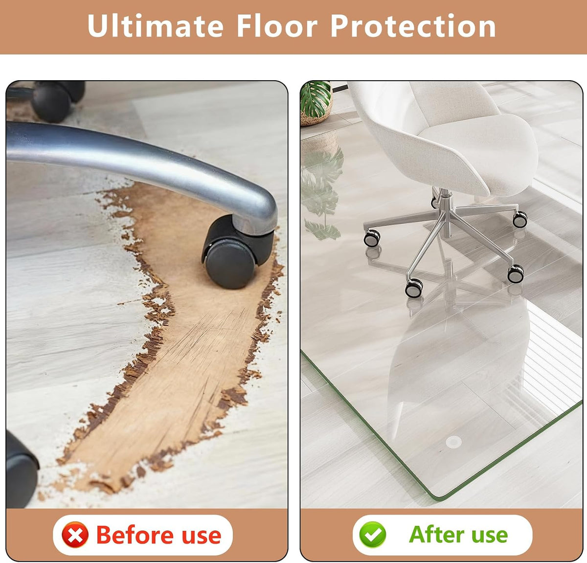 30" x 48" Tempered Glass Chair Mat for Carpet & Hard Floors | 0.19" Thick Tempered Glass, 1000lbs Heavy Duty, Scratch Resistant, Non-Slip, Quiet Rolling, For Carpet&Hard Floors