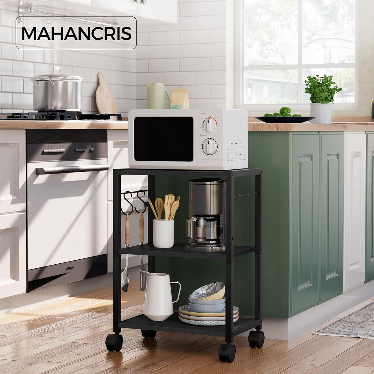 MAHANCRIS Printer Stand, 3-Tier Under Desk Rolling Cart with Storage Shelf, H...