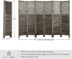 Svimi Folding Room Divider, 66.9 Inch 6 Panels Wood Carved Privacy Screens - Image 6
