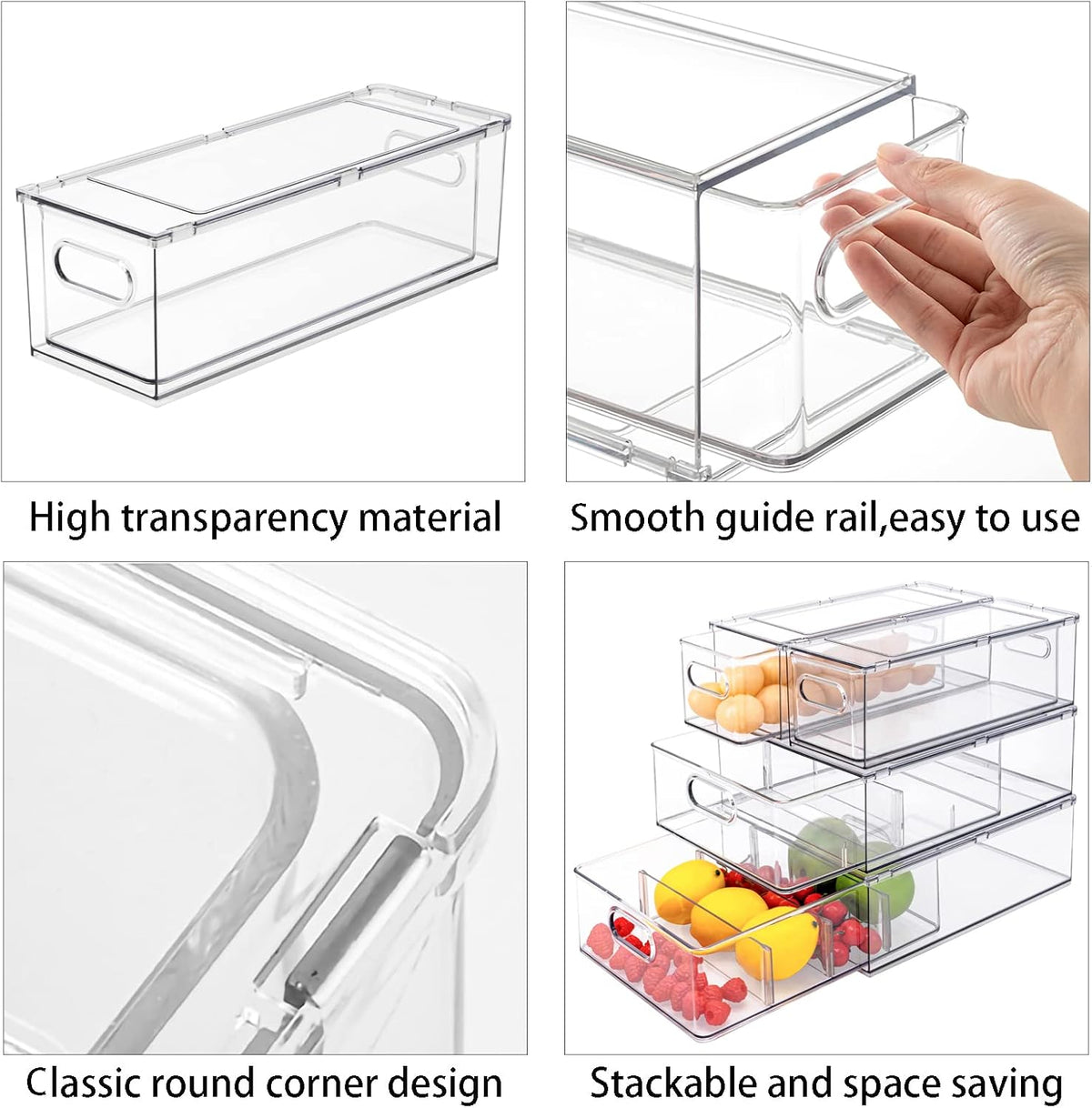 2Pack Stackable Fridge Drawers Pull-Out Bins Divided Produce Saver Containers...
