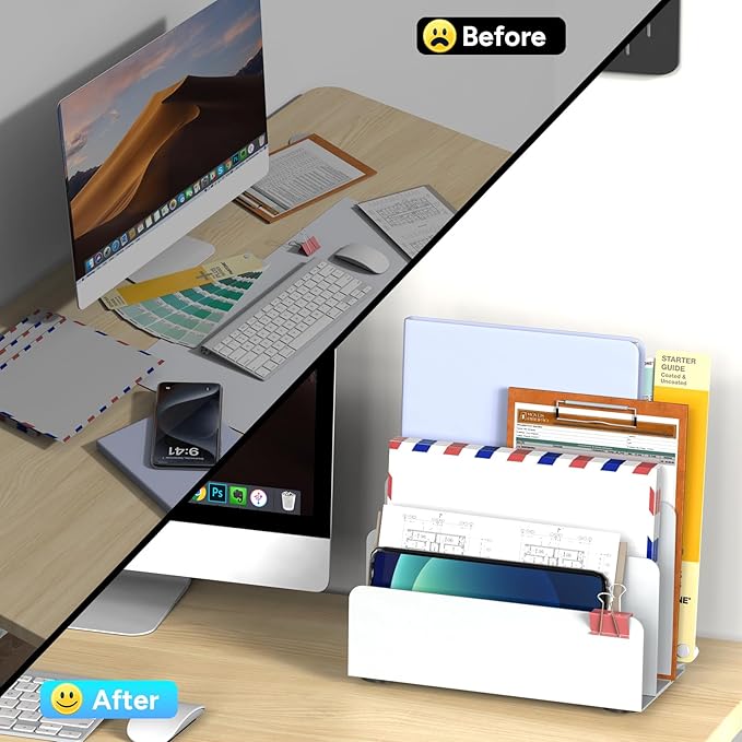 OUTIOE Mail Organizer Countertop, Small Desk File Organizer, Metal File Holder - Image 2