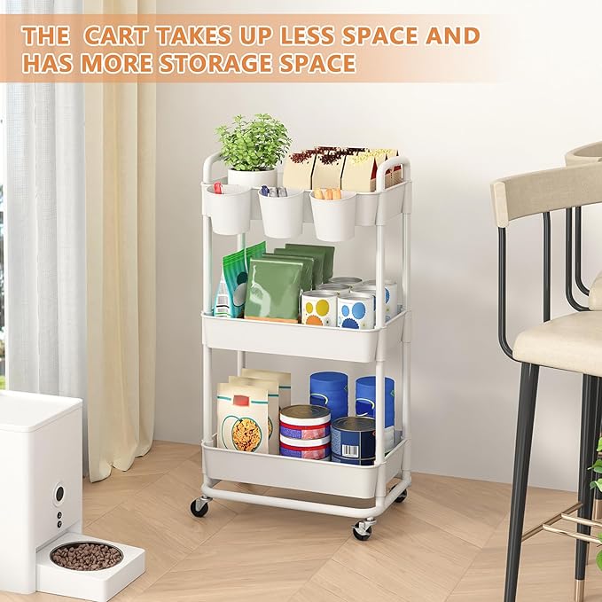 JIUYOTREE 3-Tier Plastic Rolling Storage Cart Utility Cart - Image 4