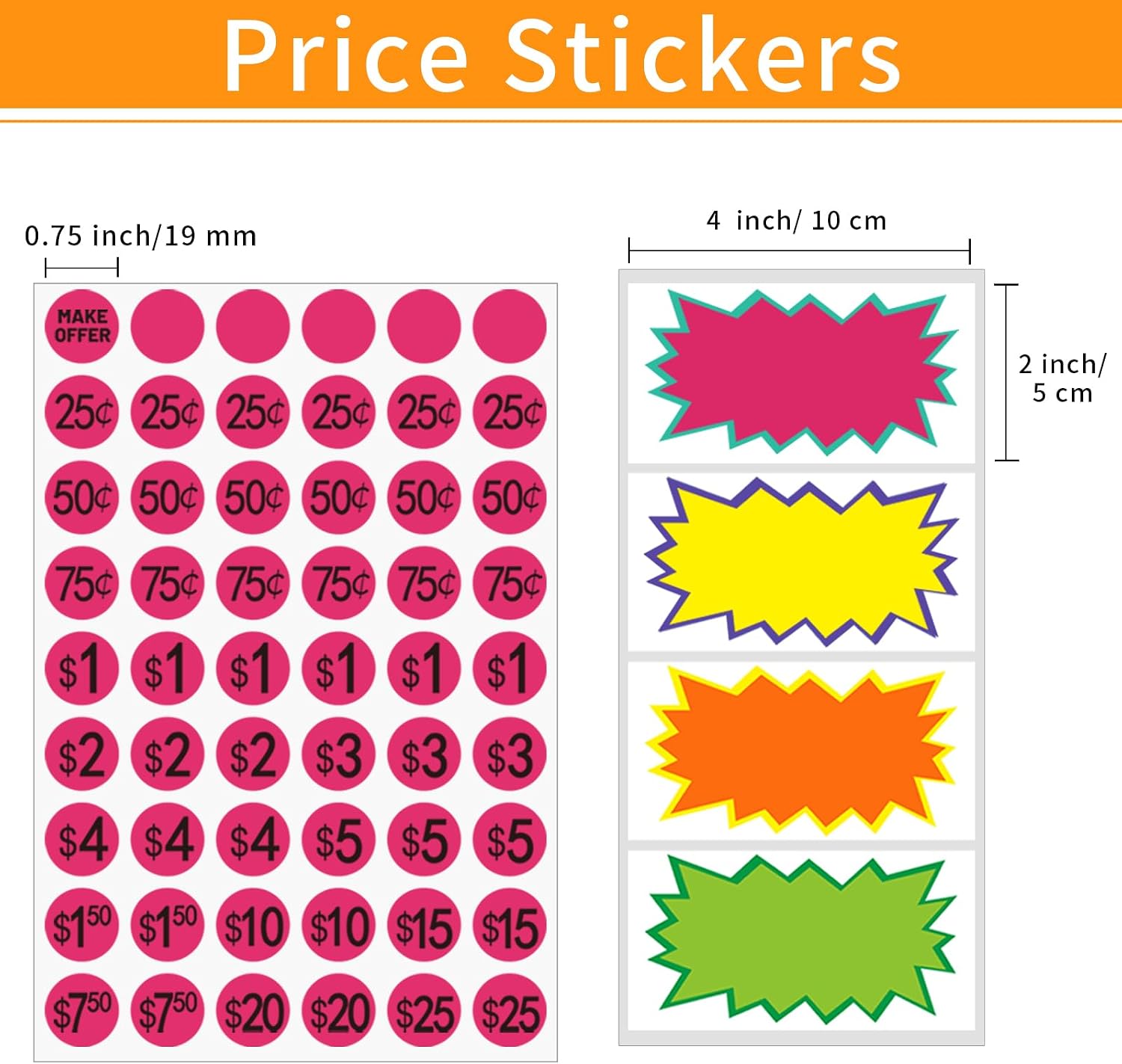 Yard Sale Price Stickers Garage Sale Pre-Priced Price Tag Labels, 2160 PCS 3/4" Diameter and 20 Large Stickers Flea Market Pre-Printed Pricing Sticker for Retail