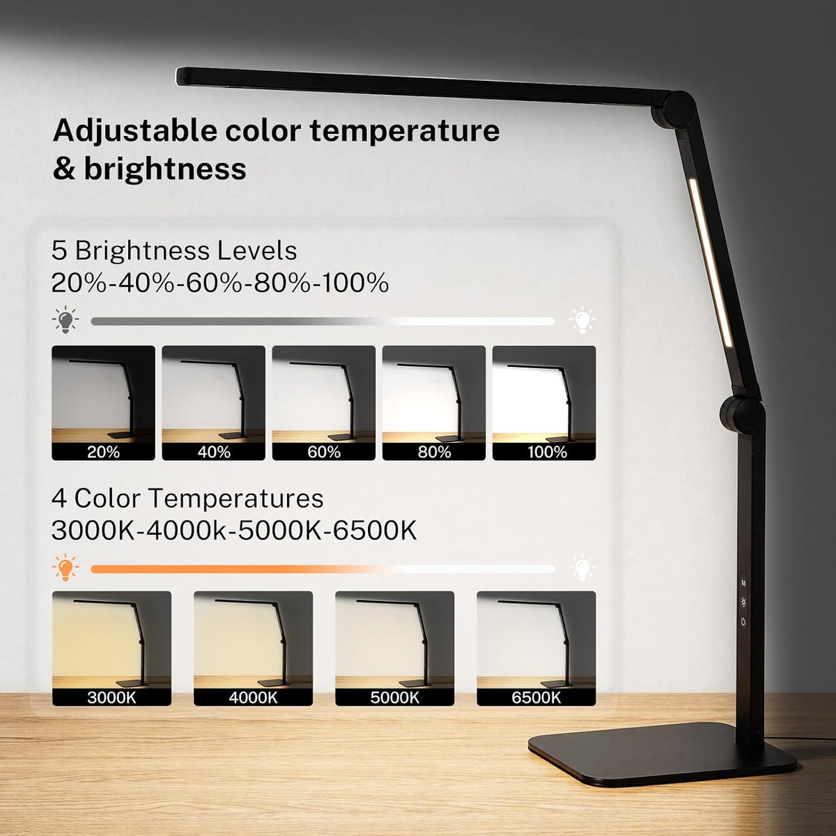 led desk lamp for home office with base, side view