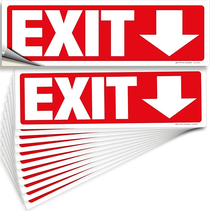 iSYFIX Exit Signs Stickers 12 Pack 12x4 Inch by iSYFIXPREMIUMSIGNS