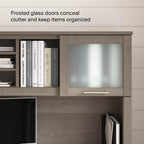 Bush Home 72-Inch Desk Hutch, Office Storage Organizer with Shelves, Cubbies and Frosted Glass Doors for Computer Desk, Home Office Furniture, Somerset Collection, Ash Gray