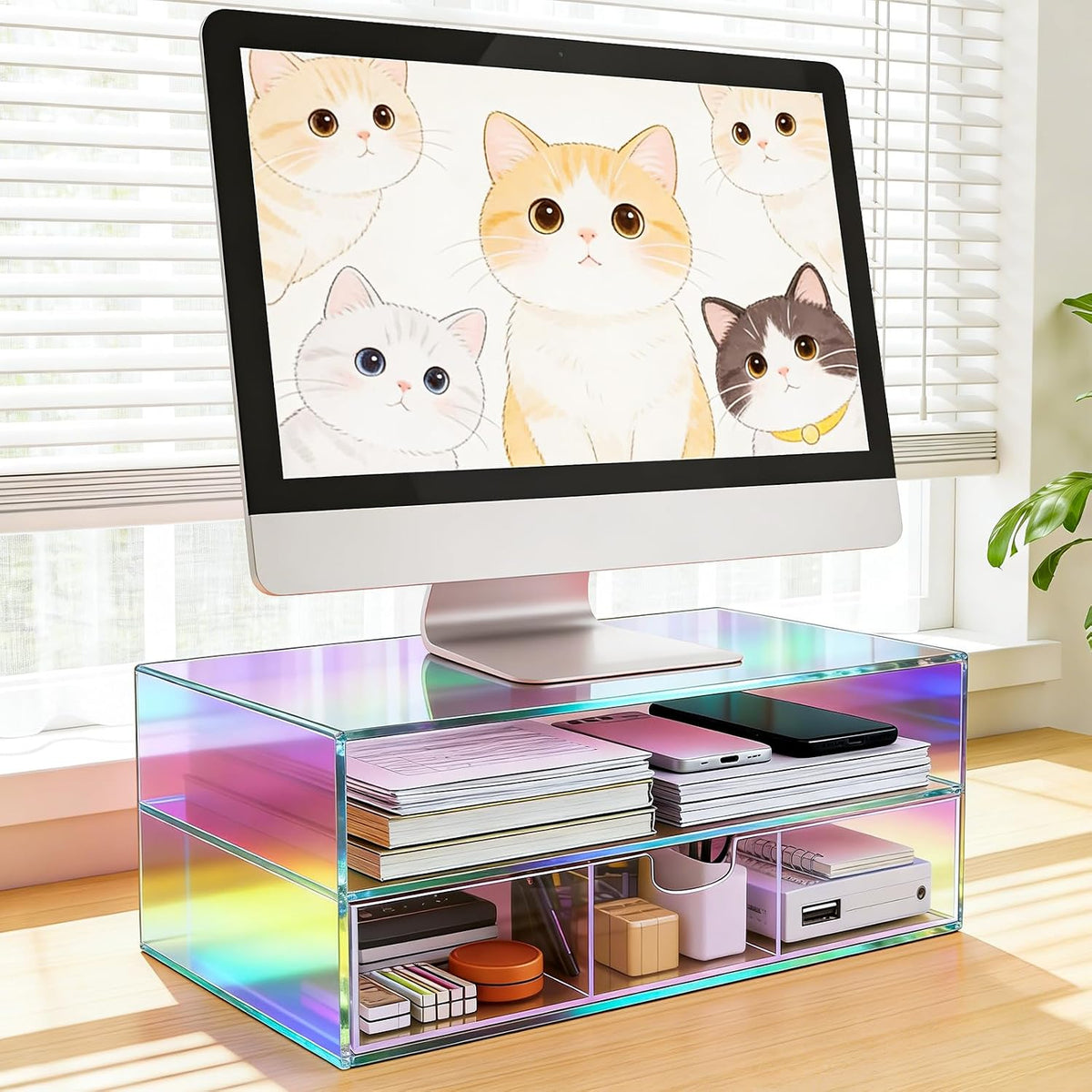 Gelite Acrylic Computer Monitor Stand for Desk Monitor Riser with Drawer Desk...
