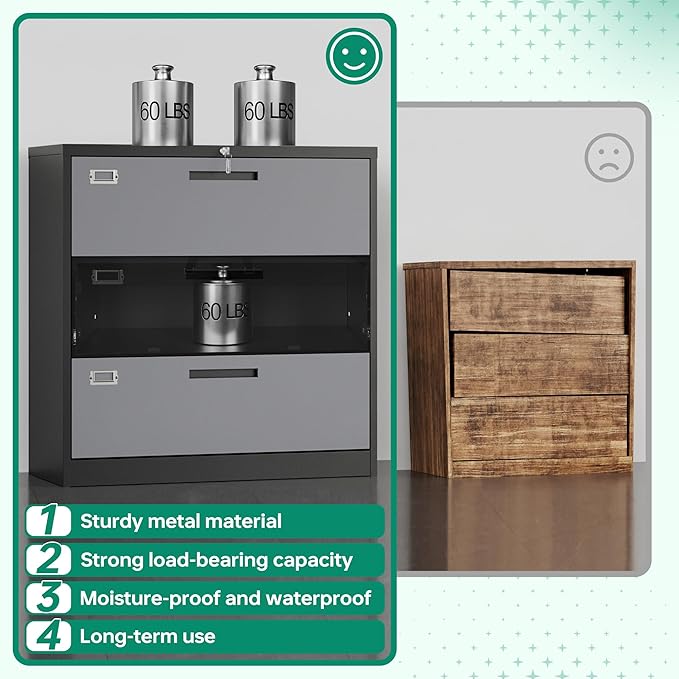 Letaya File Cabinet with Lock-Lateral 3 Drawer Metal Filing - Image 7