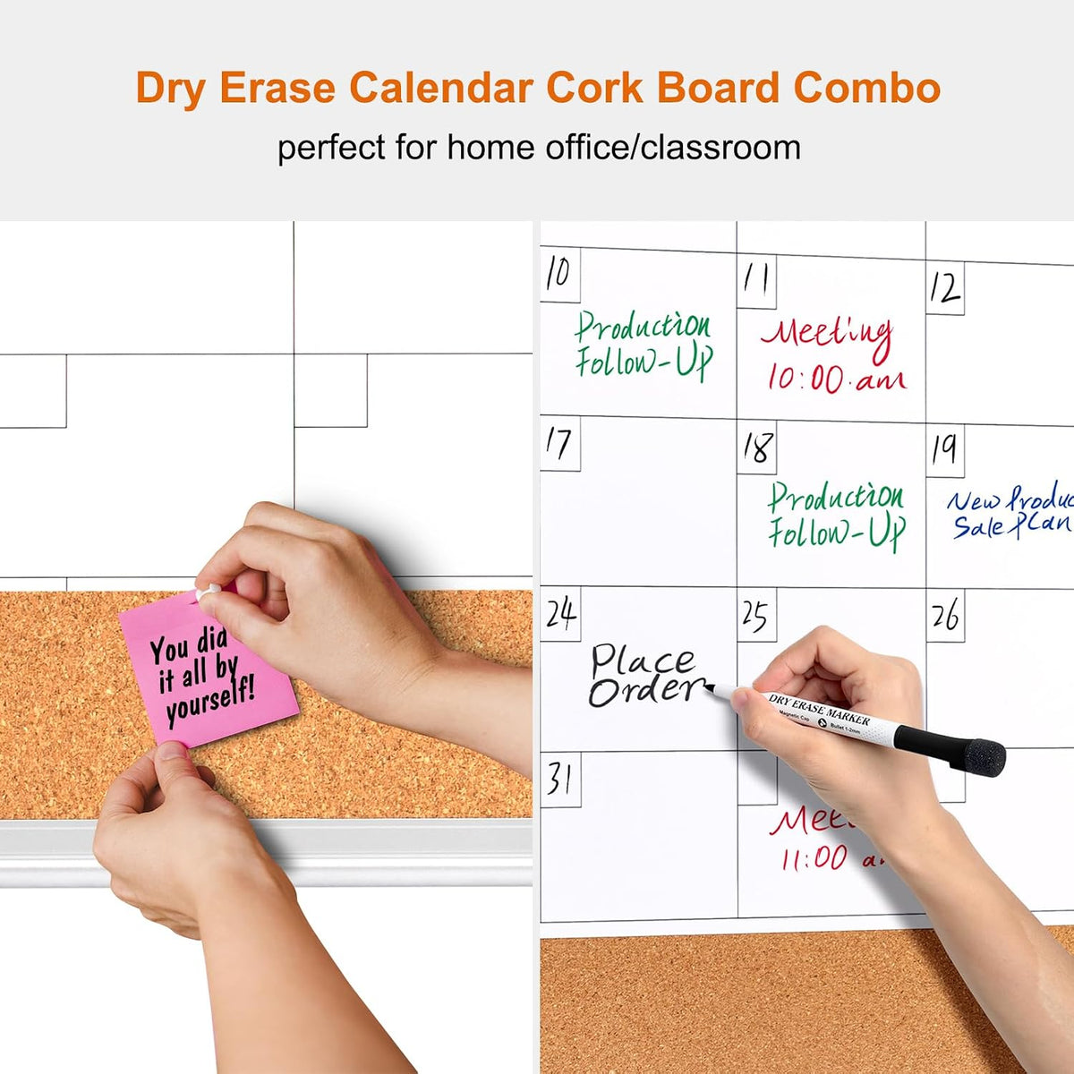 Comix Magnetic Calendar Whiteboard & Corkboard Combo, 24 x 18 Inches