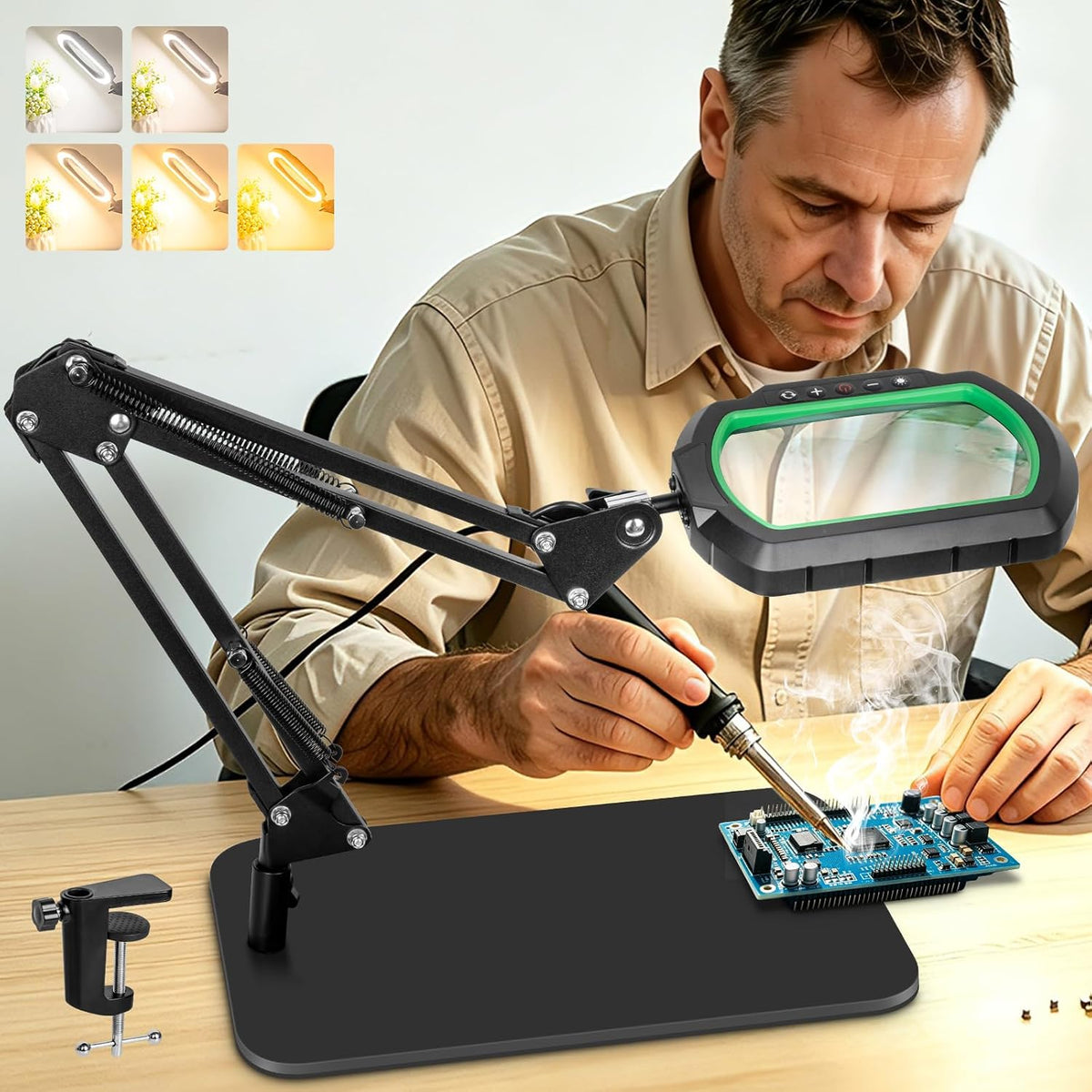 12X Square Magnifying Glass with Light and Stand, 2-in-1 Hands-Free