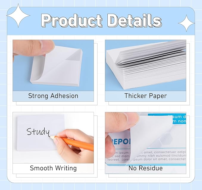 White Sticky Notes 1.5 x 2 in, 10 Pads Small Self-Stick Notes, 100 Sheets/Pad - Image 3