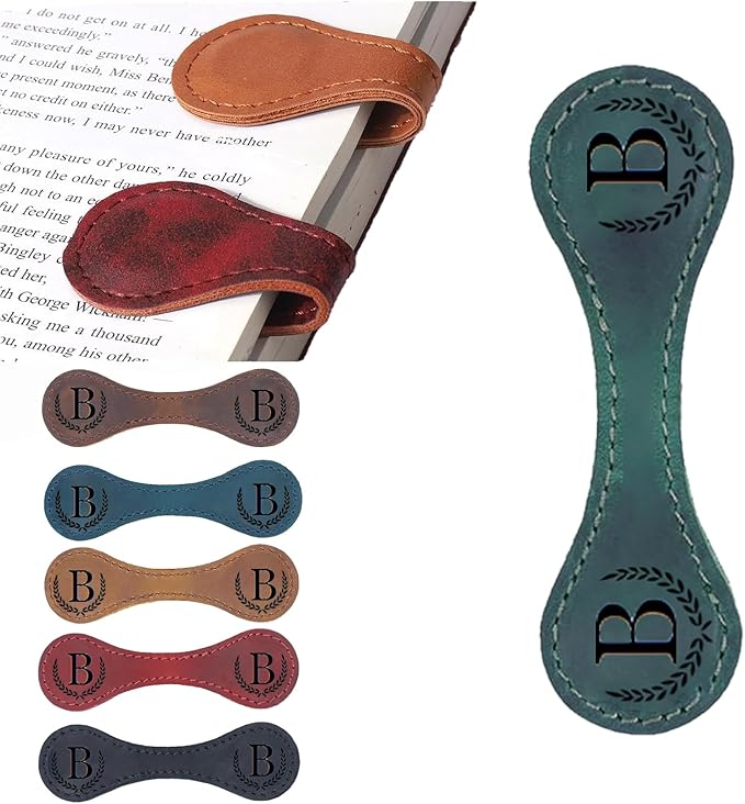 Personalized Magnetic Leather Bookmark, 26 Letters Custom Leather Bookmarks by Artlaza