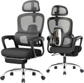 Ergonomic Office Chair with Footrest, 90-145° Reclining Desk Chair with Adjustable Lumbar Support & Headrest, High Back Mesh Computer Chair for Home Office/Gaming, 350lbs Capacity