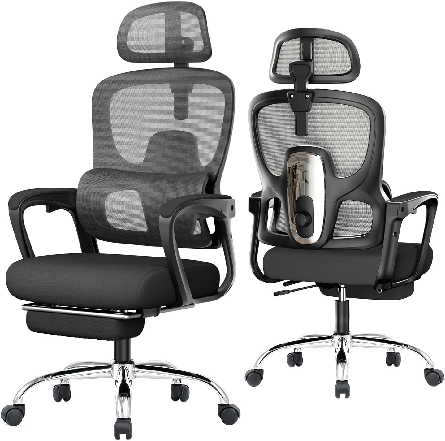 Ergonomic Office Chair with Footrest, 90-145° Reclining Desk Chair with Adjustable Lumbar Support & Headrest, High Back Mesh Computer Chair for Home Office/Gaming, 350lbs Capacity