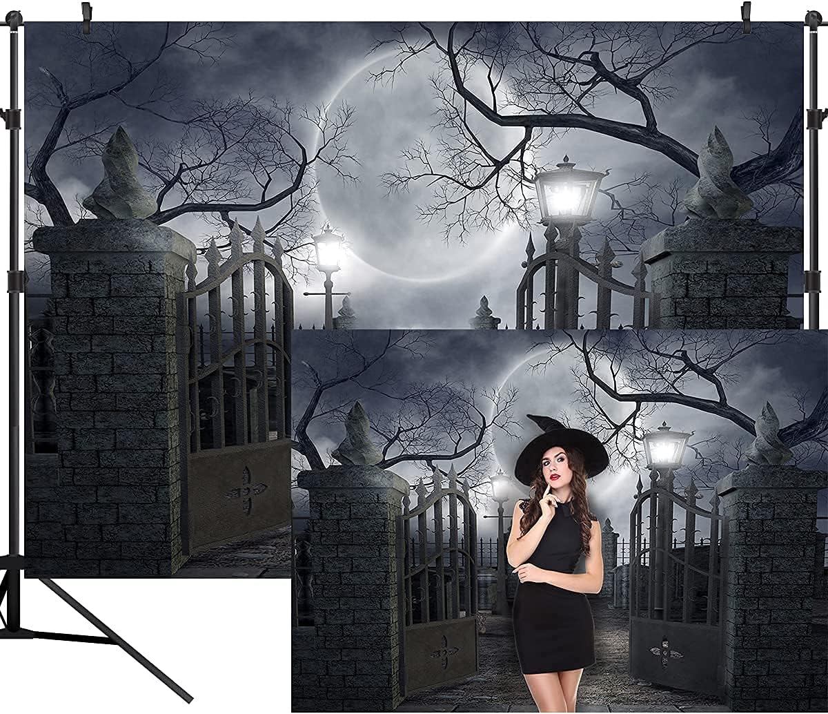 Halloween Night Full Moon Backdrop Gloomy Woods Graveyard Photography Backgro...