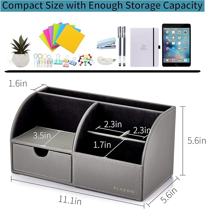 Vlando Office Desk Organizer Leather Desktop Organizer Caddy - Image 3