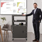 Mobile AV Cart with Cabinet, Rolling Computer Cart Height Adjustable Rolling - Image 3