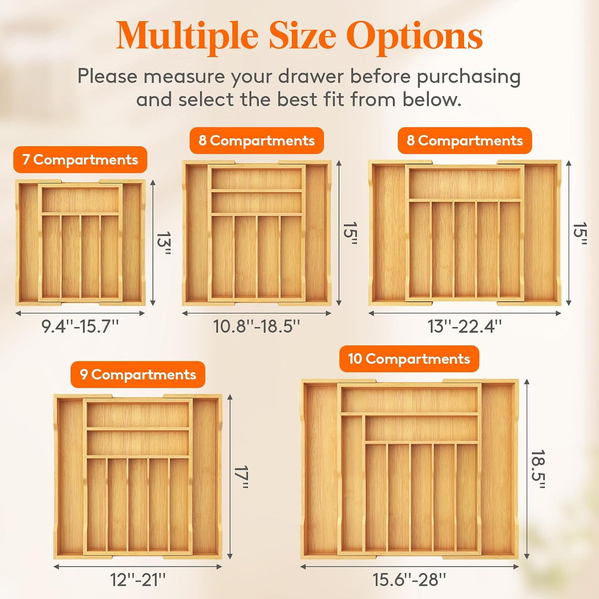 Lifewit Silverware Drawer Organizer, Wooden Utensil Tray for Kitchen
