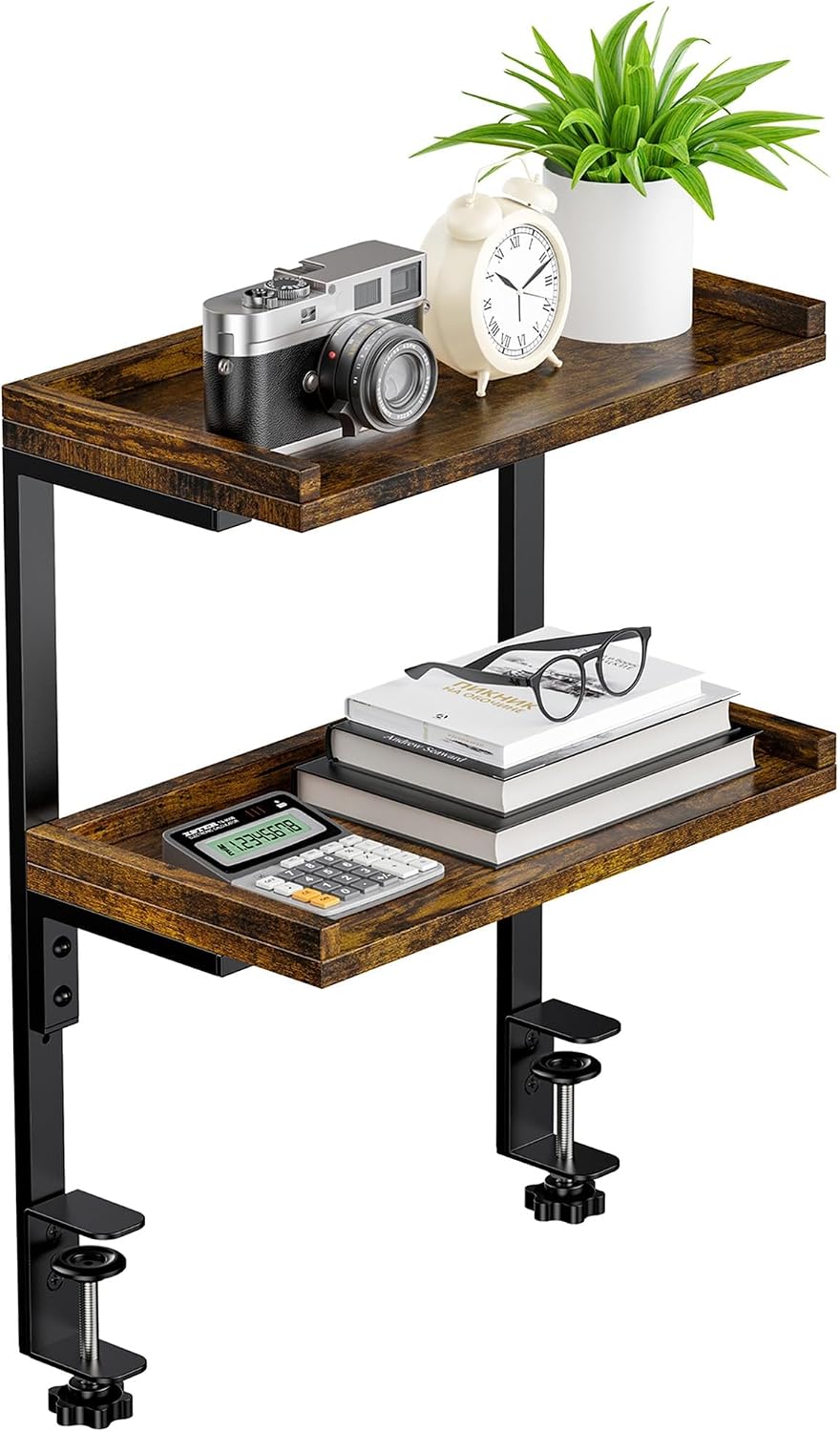 clamp on desk shelf 2-tier, 12.6 inche wood, main product view