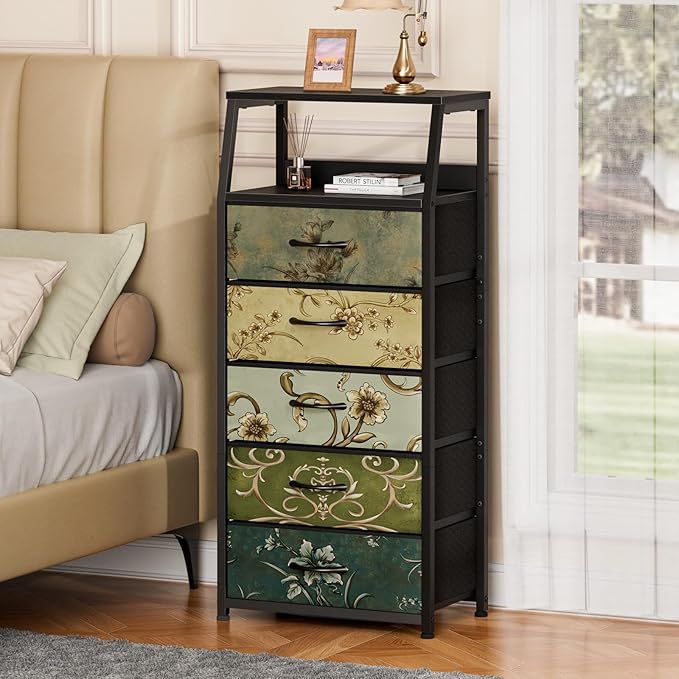 Furnulem Retro 5 Drawers Dresser, Tall Dressers - Image 8