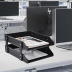 Leather Desk Organizer, 2-Tier Stackable Letter Tray Holder, Office Supplies - Image 6