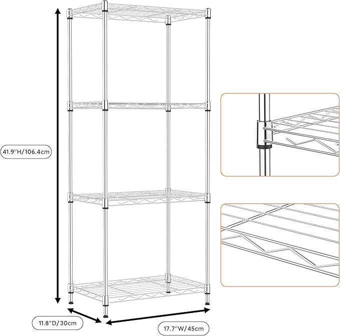 M MZG 4 Tiers Shelf Metal Storage Shelves Wire Rack Closet Organizers - Image 3
