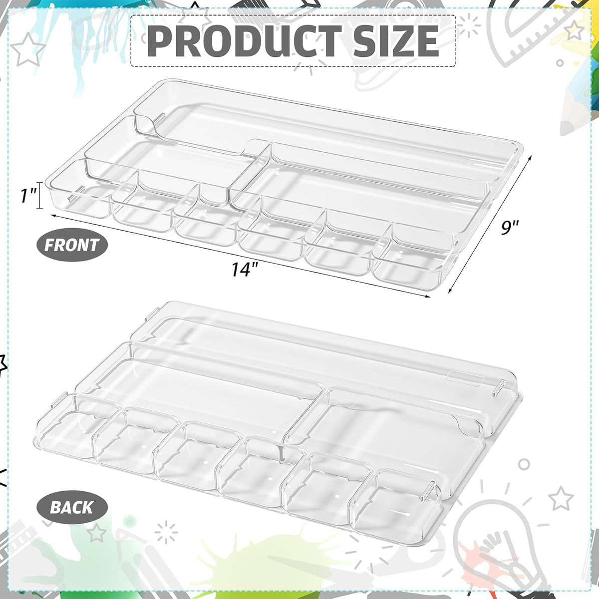 Junkin 4 Pcs Desk Drawer Organizer Tray 14" x 9" x 1",Clear