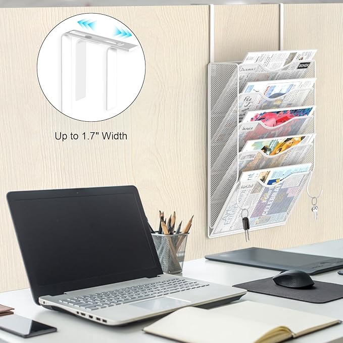 Wall File Organizer, 5 Tire Hanging File Folder Organizer, Vertical Mesh Metal - Image 3