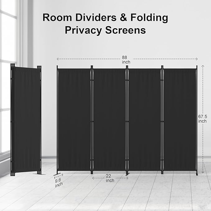 Kecreque Room Divider 4 Panel Partition Room Dividers & Folding Privacy Screens - Image 2
