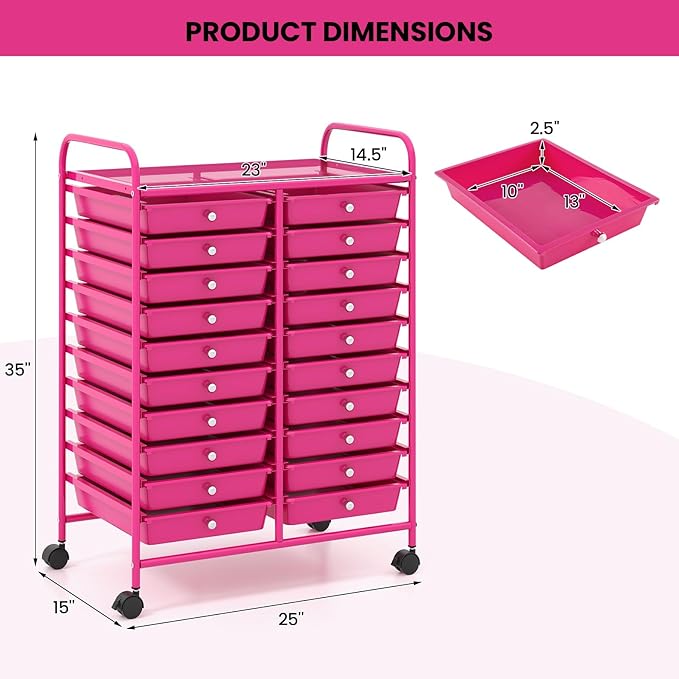 Happygrill 20-Drawer Organizer Cart Tools, Mobile Utility Storage Cart - Image 2
