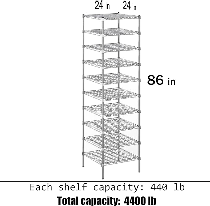 Regal Altair 24" Deep x 24" Wide x 86" Height Wire Shelving Kit | 10-Tier | NSF - Image 3