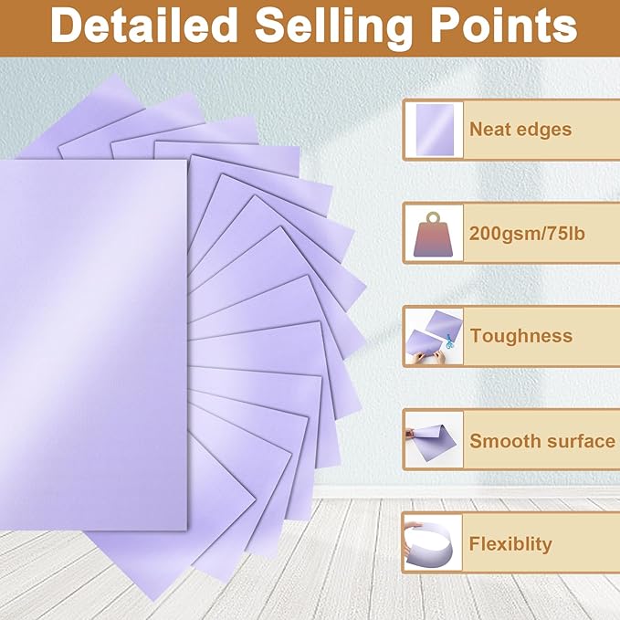 Silunkia 100 Sheets Purple Shimmer Cardstock 8.5 x 11 Cutting Paper, 75lb - Image 3