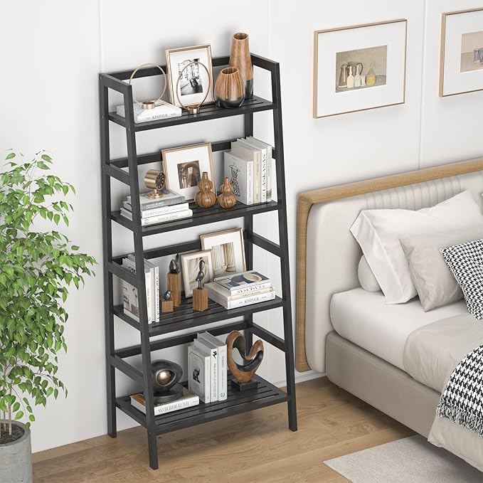 Homykic Bamboo Bookshelf 4-Tier Ladder Shelf, 49.2” Freestanding Open Bookcase - Image 4