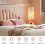 pink crystal table lamp, 3 way dimmable touch on a desk or shelf