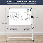 TANKEE Mobile Whiteboard 48 X 36 Inches Height Adjustable Large Standing White - Image 6